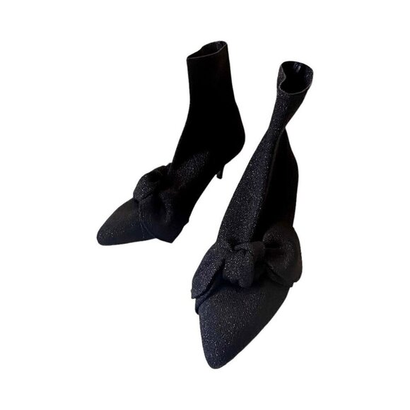 Loeffler Randall Kassidy Stretch Bow Booties,‎ Black/Metallic Knit, 8.5B, New - Picture 5 of 14